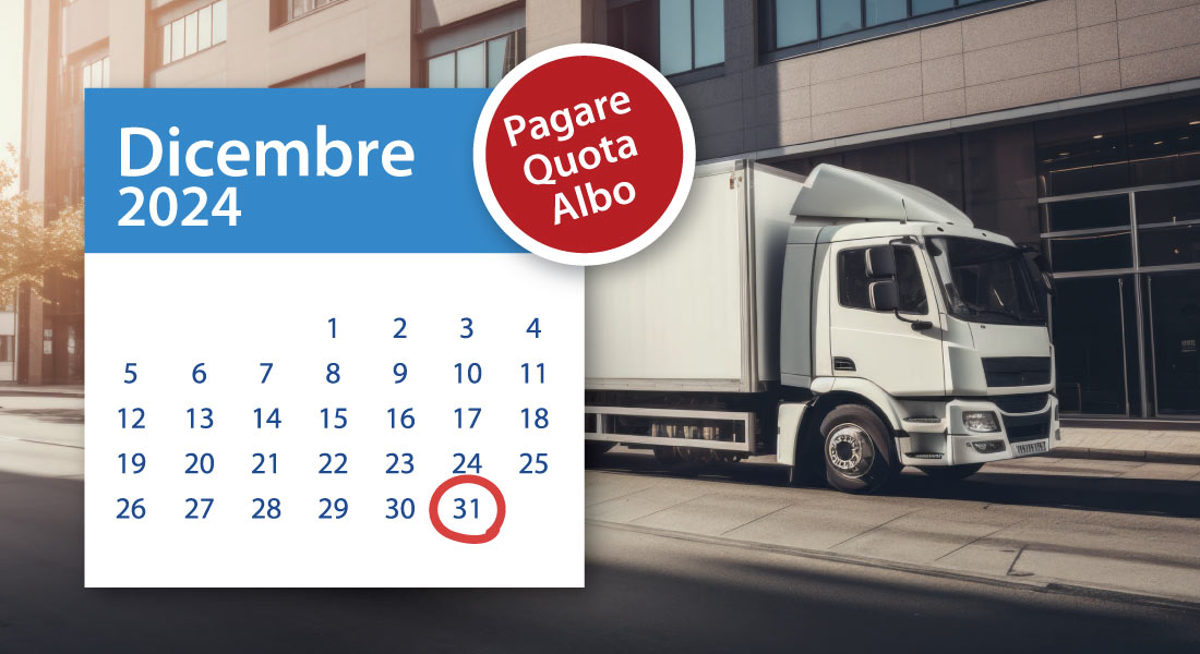 Calendario in primo piano con evidenziata la data 31 dicembre 2024. Sullo sfondo immagine di un camion